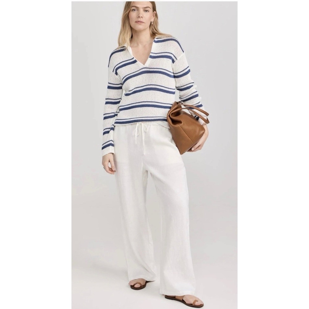 Vince Cotton Knit Striped Sweater Coastal Nautical Pullover L Relaxed